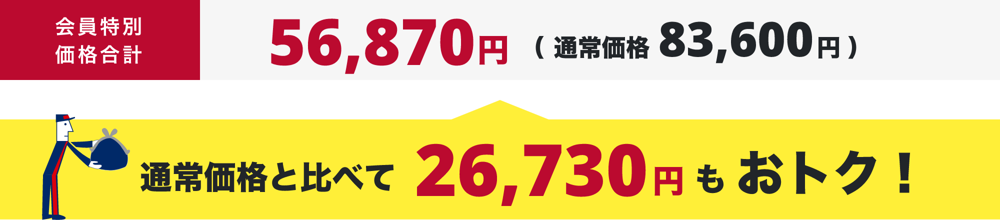 会員特別価格合計(税込)48,840円（ 通常価格77,990円 ） 通常価格と比べて29,150円もおトク！