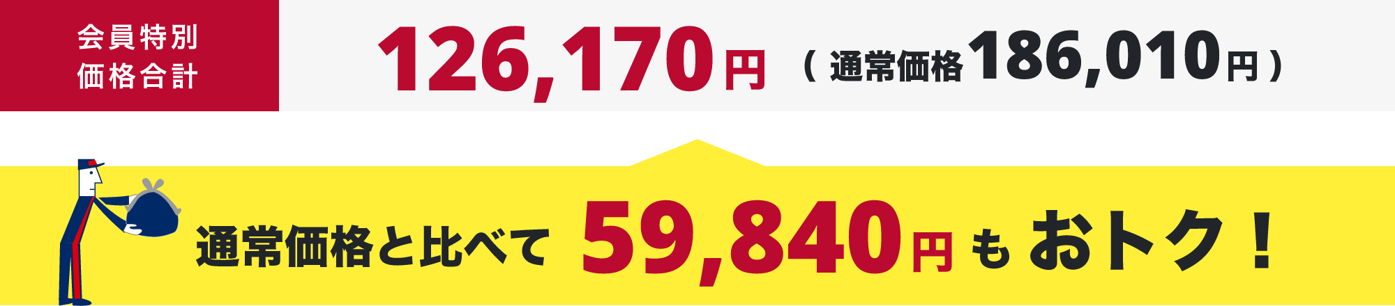 会員特別価格合計(税込)108,680円（ 通常価格173,690円 ） 通常価格と比べて65,010円もおトク！