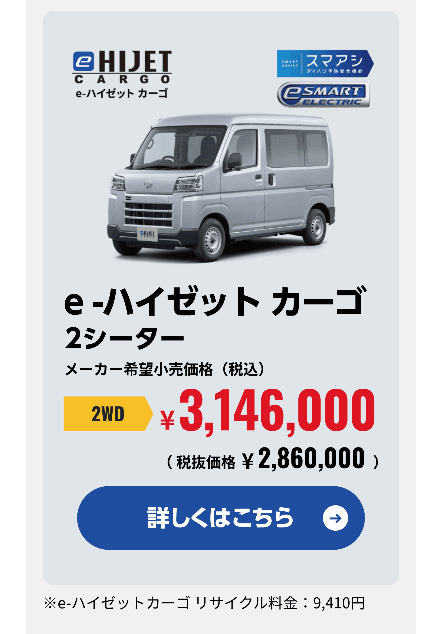 必要な機能が備わった定番のビジネスモデルe-ハイゼットカーゴ e-ハイゼットカーゴ2シーター