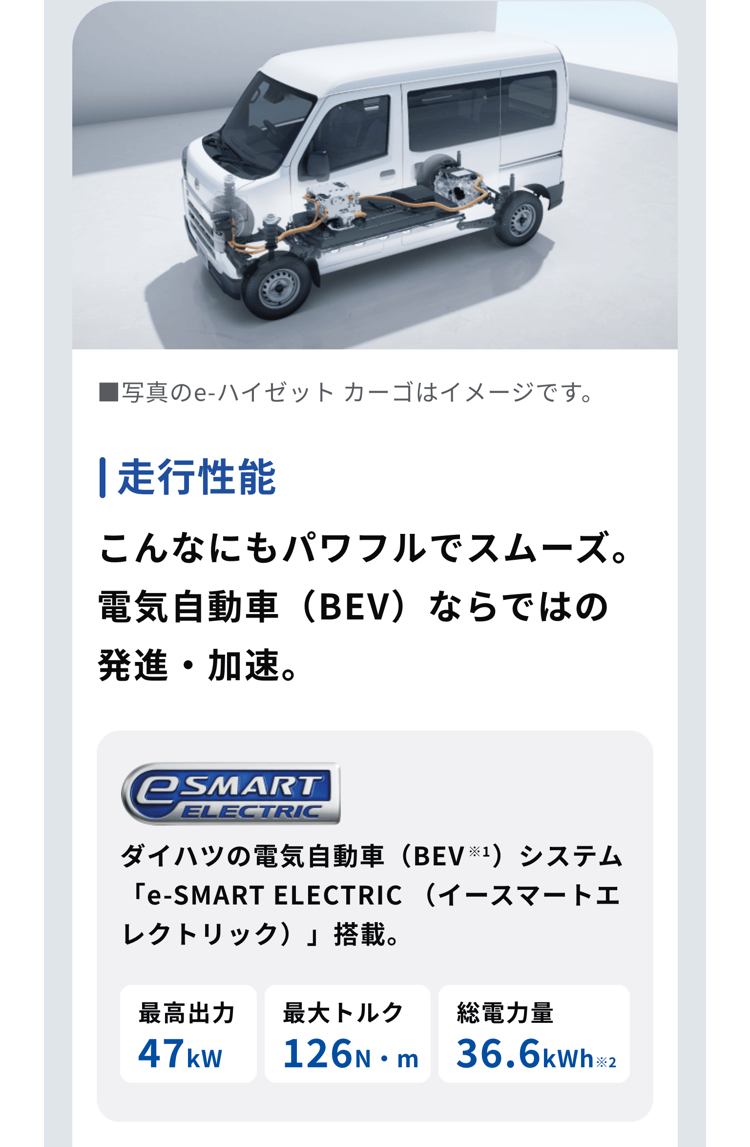 走行性能 こんなにもパワフルでスムーズ電気自動車（BEV）ならではの発進と加速