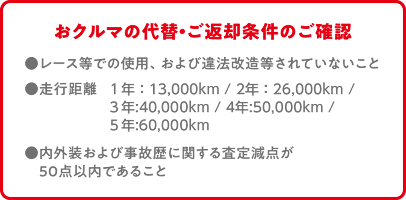 おクルマの代替・ご返却条件のご確認