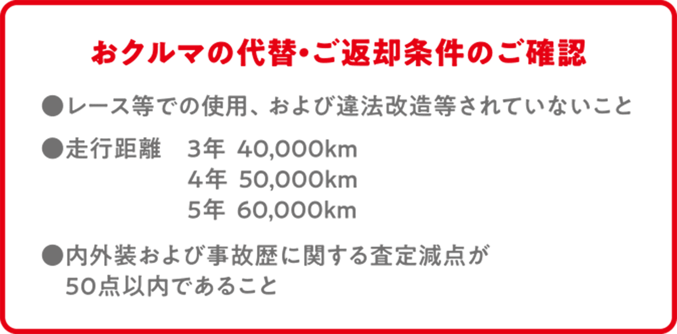 おクルマの代替・ご返却条件のご確認